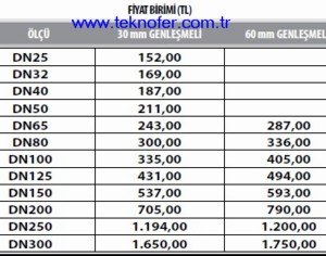 sabit flansli laynerli Kompansator ozellikleri UEJ-0904.